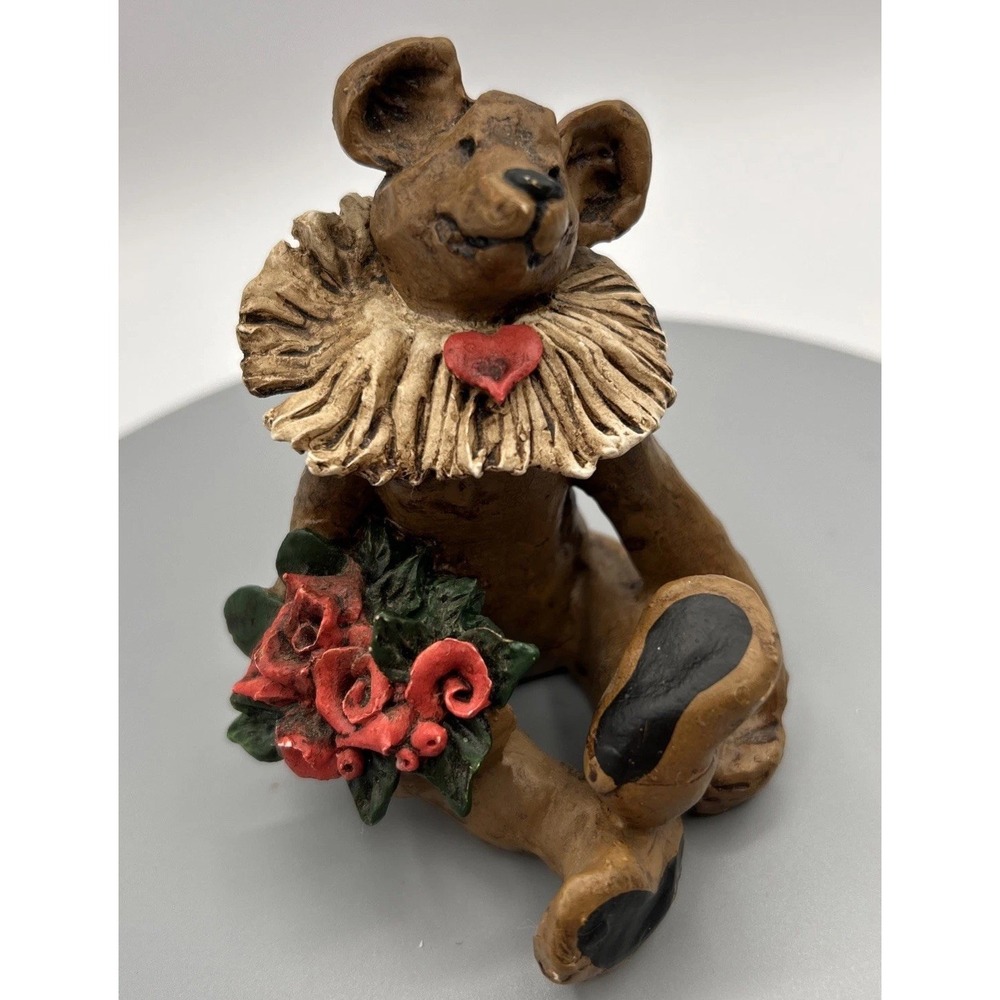 Vtg Silverstri Charlene Smith Molded Clay Art Bear Heart Rose Bouquet Hand Made